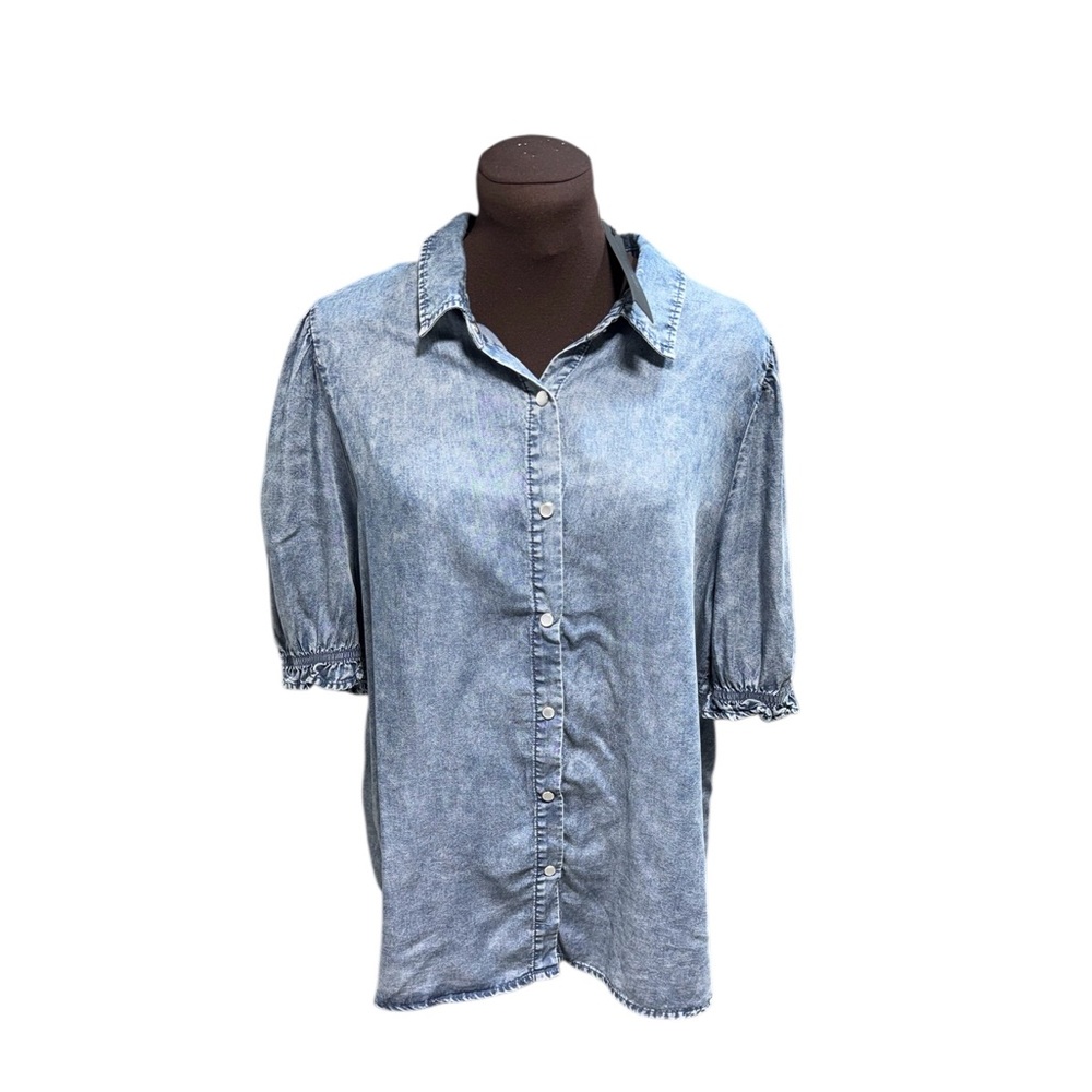 NWT Jane & Delancey Women’s Denim Button Shirt Ruffle Short Sleeve Blue Size XL